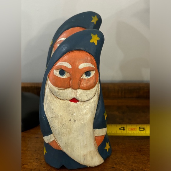 Santa Set of 2 Handcarved and Painted Blue Moon and Stars - Picture 5 of 6